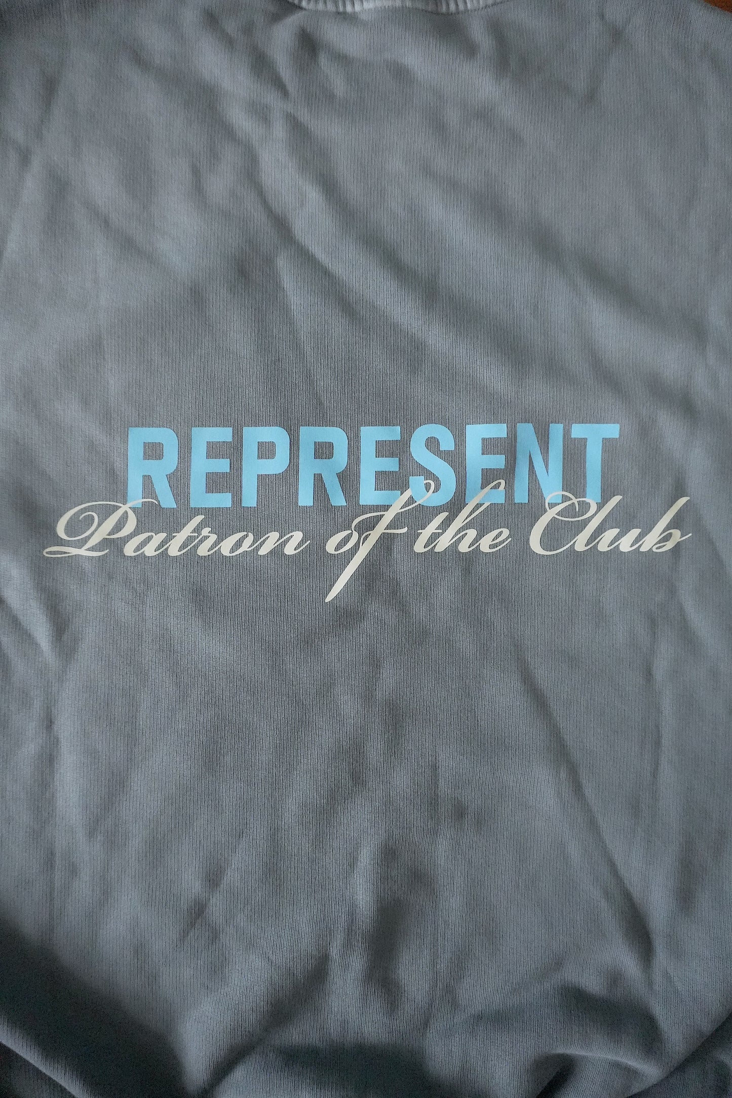 Represent Patron of the Club Sweatshirt – Washed Blue/Grey, Oversized Fit Small