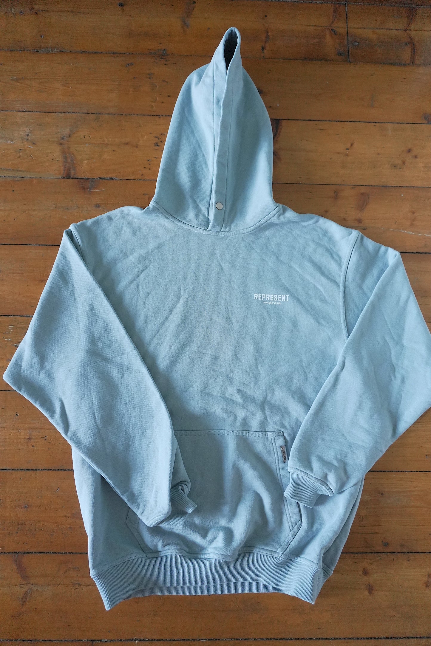 Represent Owners Club Hoodie – Light Blue Powder Blue, Oversized Fit Small