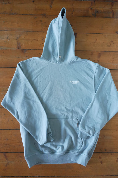 Represent Owners Club Hoodie – Light Blue Powder Blue, Oversized Fit Small