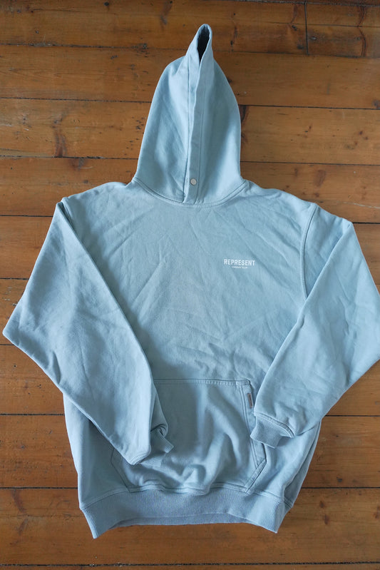 Represent Owners Club Hoodie – Light Blue Powder Blue, Oversized Fit Small