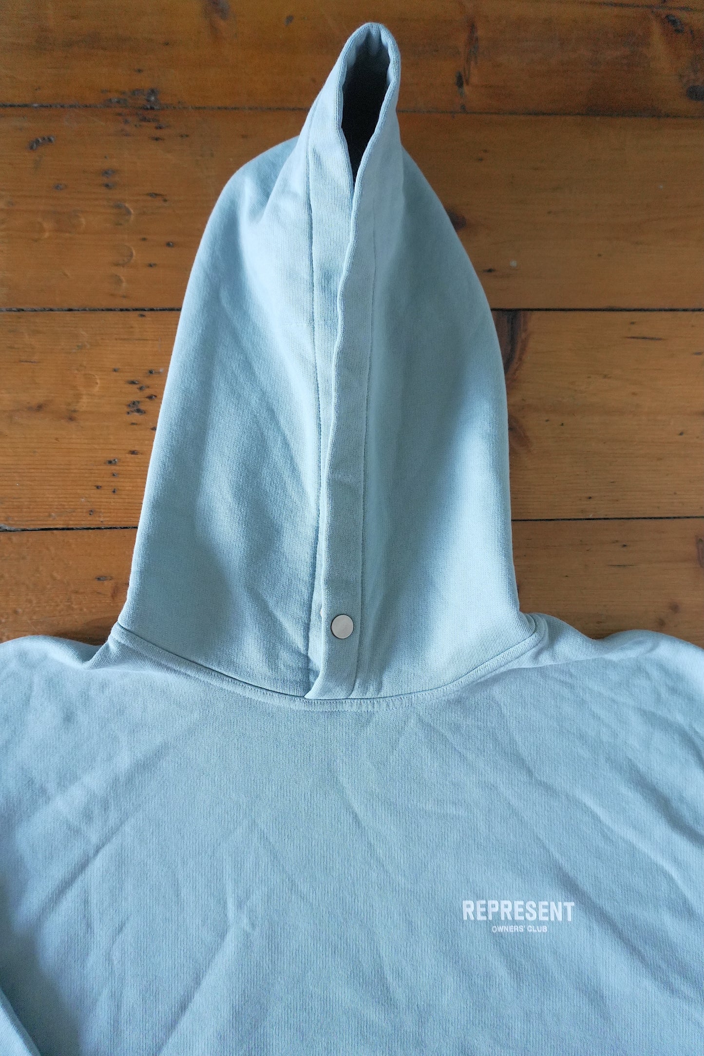 Represent Owners Club Hoodie – Light Blue Powder Blue, Oversized Fit Small
