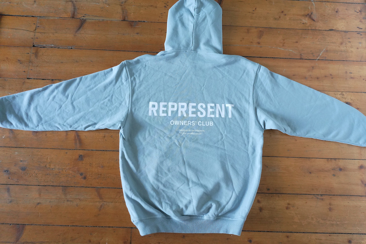 Represent Owners Club Hoodie – Light Blue Powder Blue, Oversized Fit Small