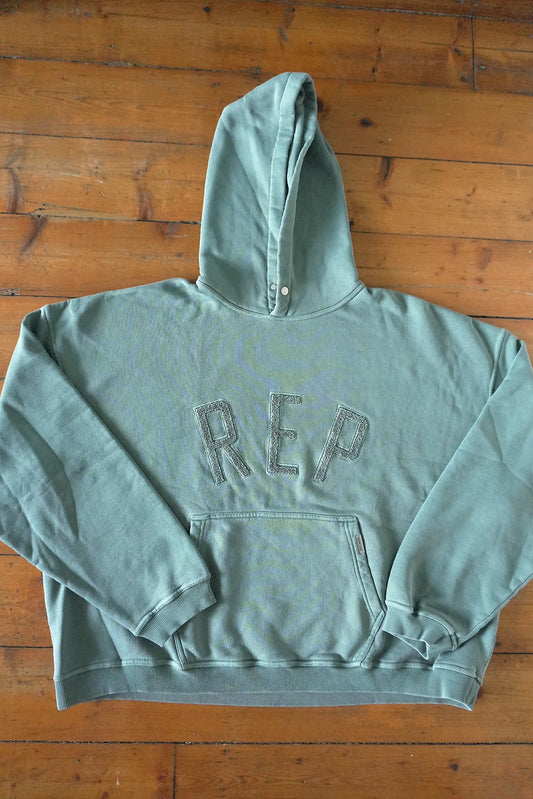 Represent REP Applique Hoodie Green Boxy Fit Men’s Large Cotton Sweatshirt