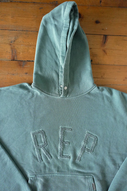 Represent REP Applique Hoodie Green Boxy Fit Men’s Large Cotton Sweatshirt