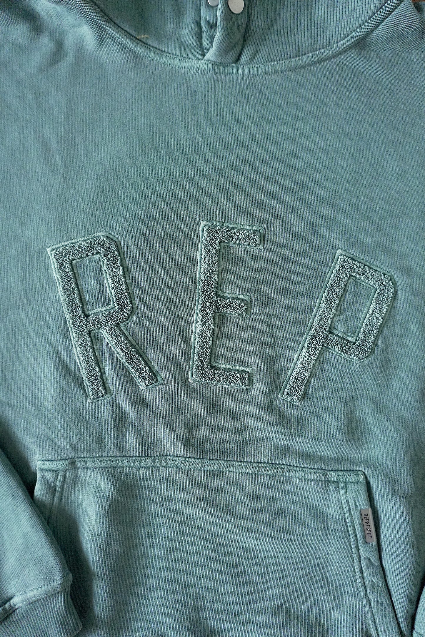 Represent REP Applique Hoodie Green Boxy Fit Men’s Large Cotton Sweatshirt