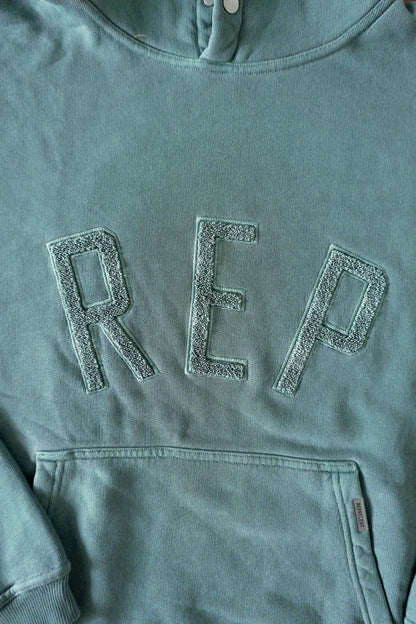 Represent REP Applique Hoodie Green Boxy Fit Men’s Large Cotton Sweatshirt