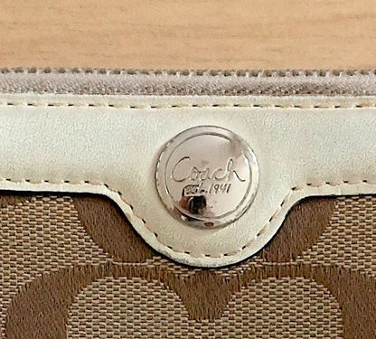 Vintage Coach Zip Around Wallet Cream Beige Monogram Leather Canvas Long Purse
