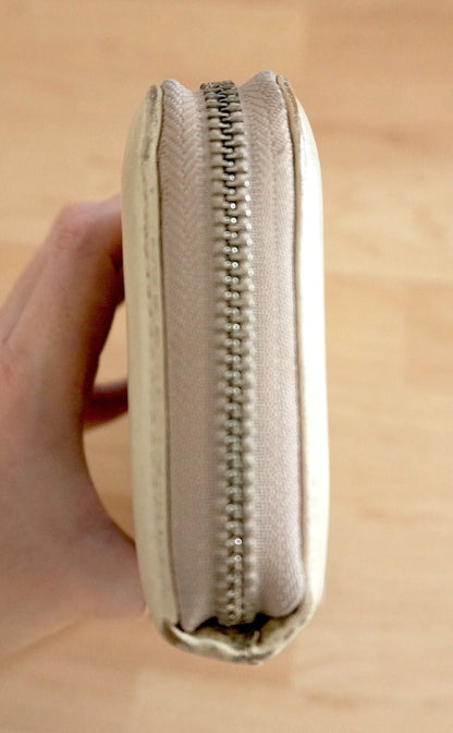 Vintage Coach Zip Around Wallet Cream Beige Monogram Leather Canvas Long Purse