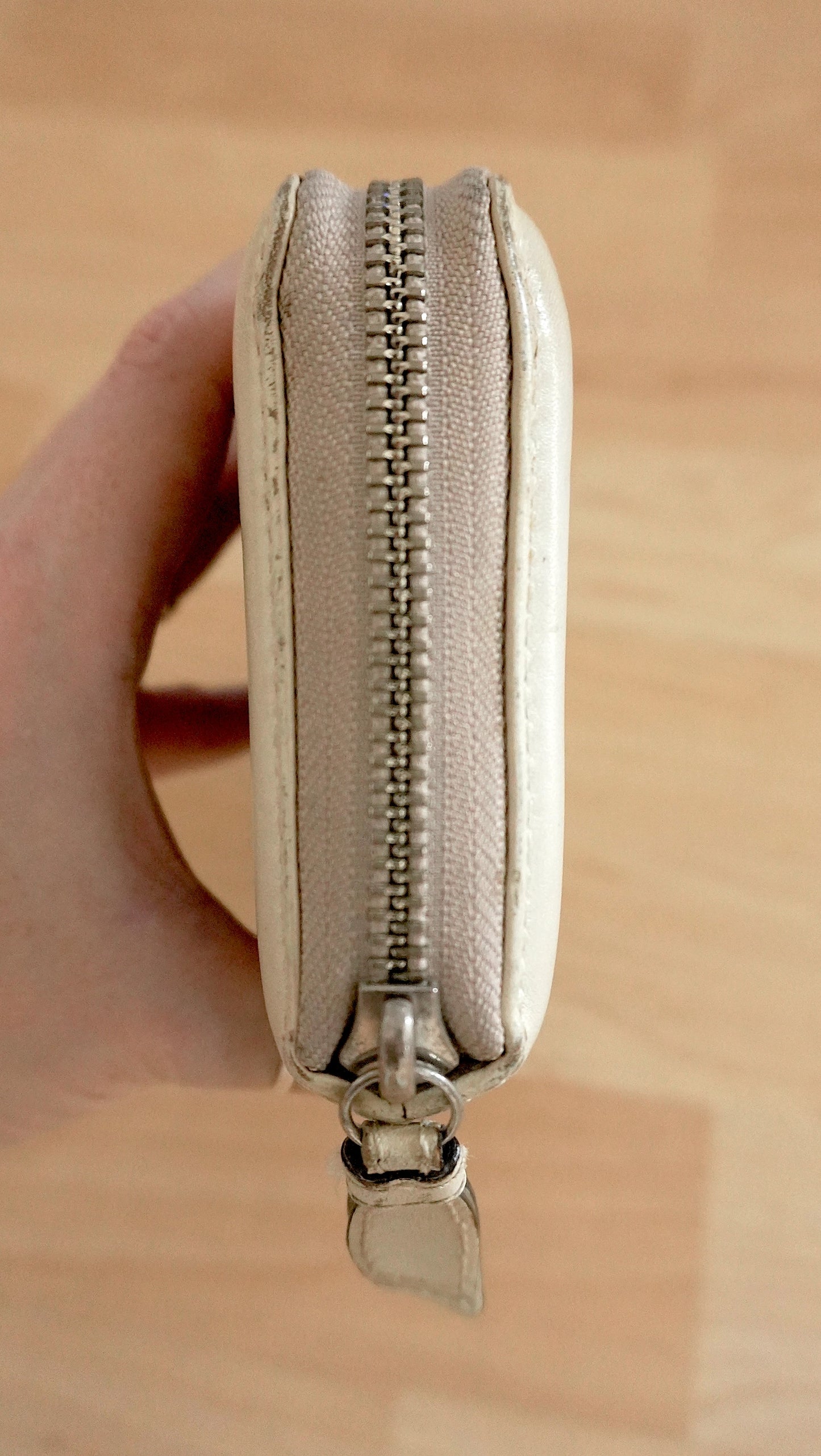 Vintage Coach Zip Around Wallet Cream Beige Monogram Leather Canvas Long Purse