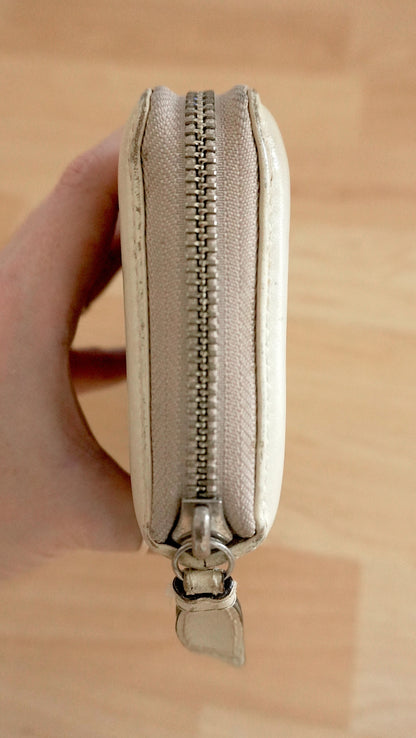 Vintage Coach Zip Around Wallet Cream Beige Monogram Leather Canvas Long Purse