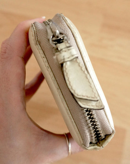 Vintage Coach Zip Around Wallet Cream Beige Monogram Leather Canvas Long Purse