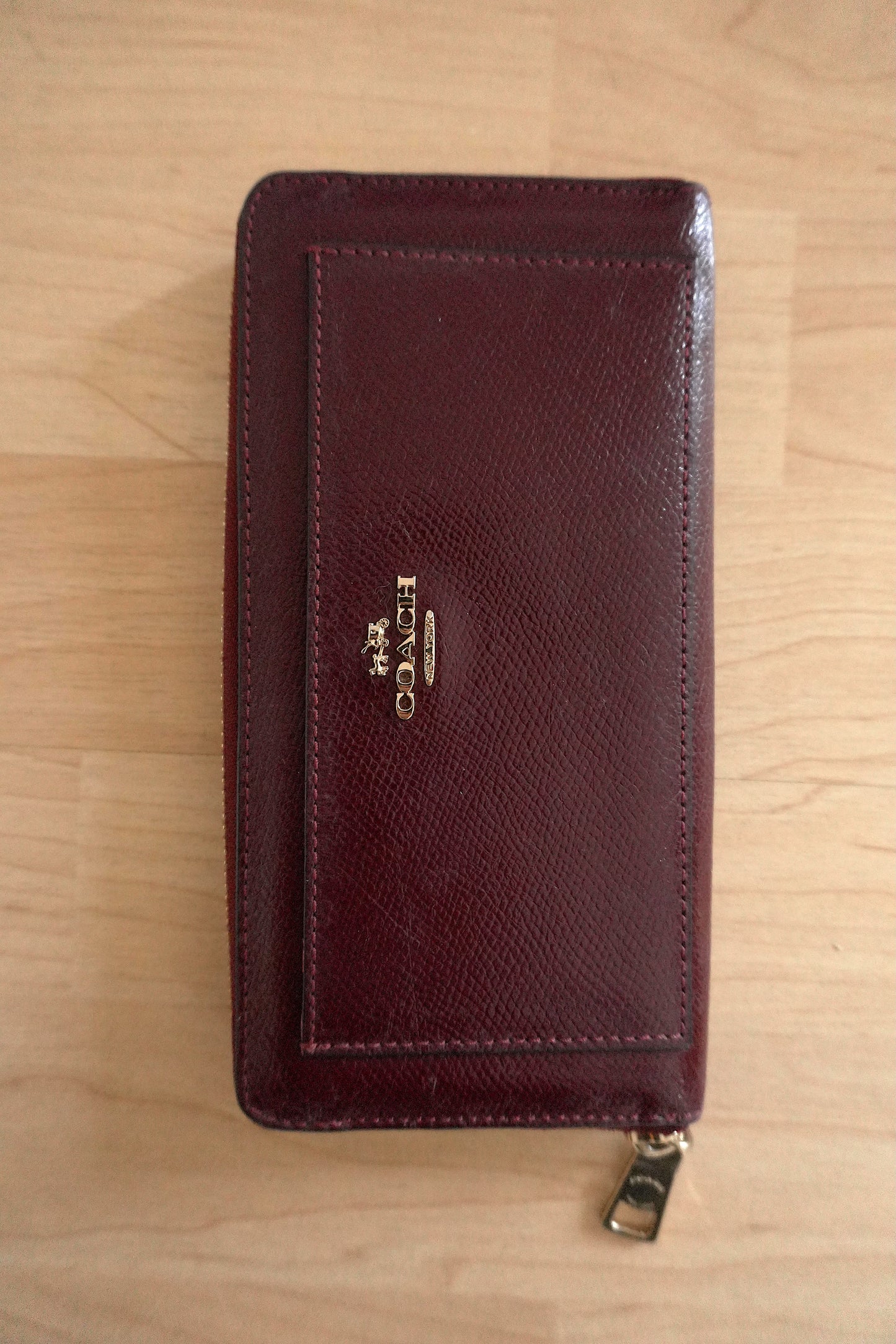 Coach Wallet Burgundy Leather Zip Around Long Purse Gold Hardware Women
