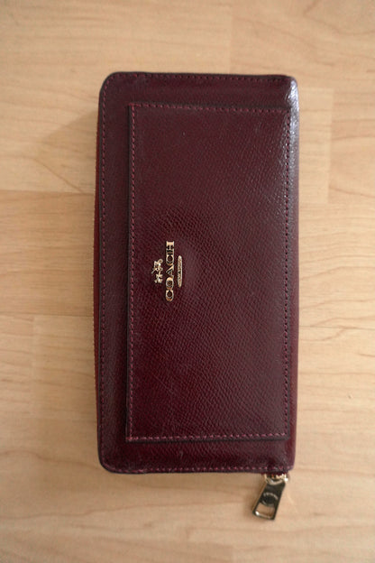 Coach Wallet Burgundy Leather Zip Around Long Purse Gold Hardware Women
