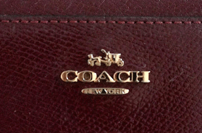 Coach Wallet Burgundy Leather Zip Around Long Purse Gold Hardware Women