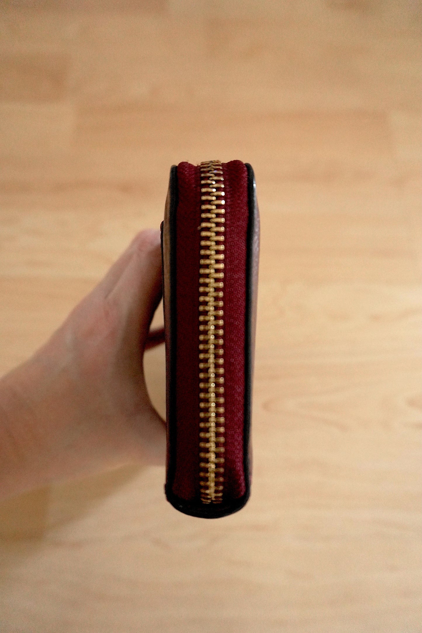 Coach Wallet Burgundy Leather Zip Around Long Purse Gold Hardware Women