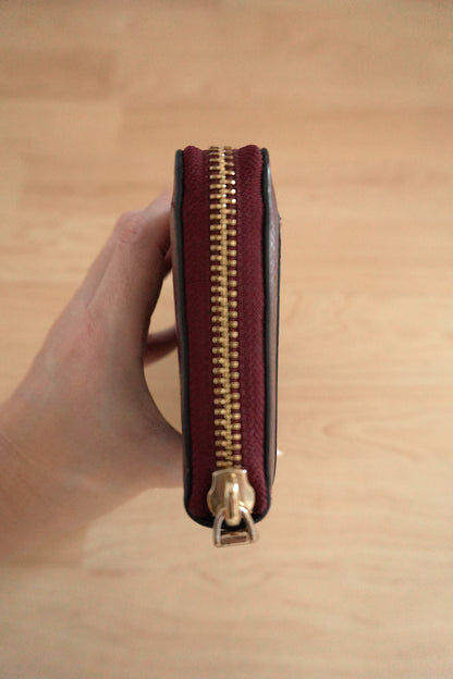 Coach Wallet Burgundy Leather Zip Around Long Purse Gold Hardware Women