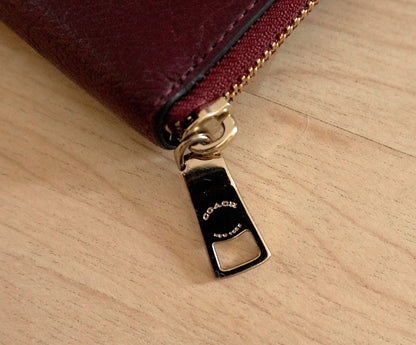 Coach Wallet Burgundy Leather Zip Around Long Purse Gold Hardware Women