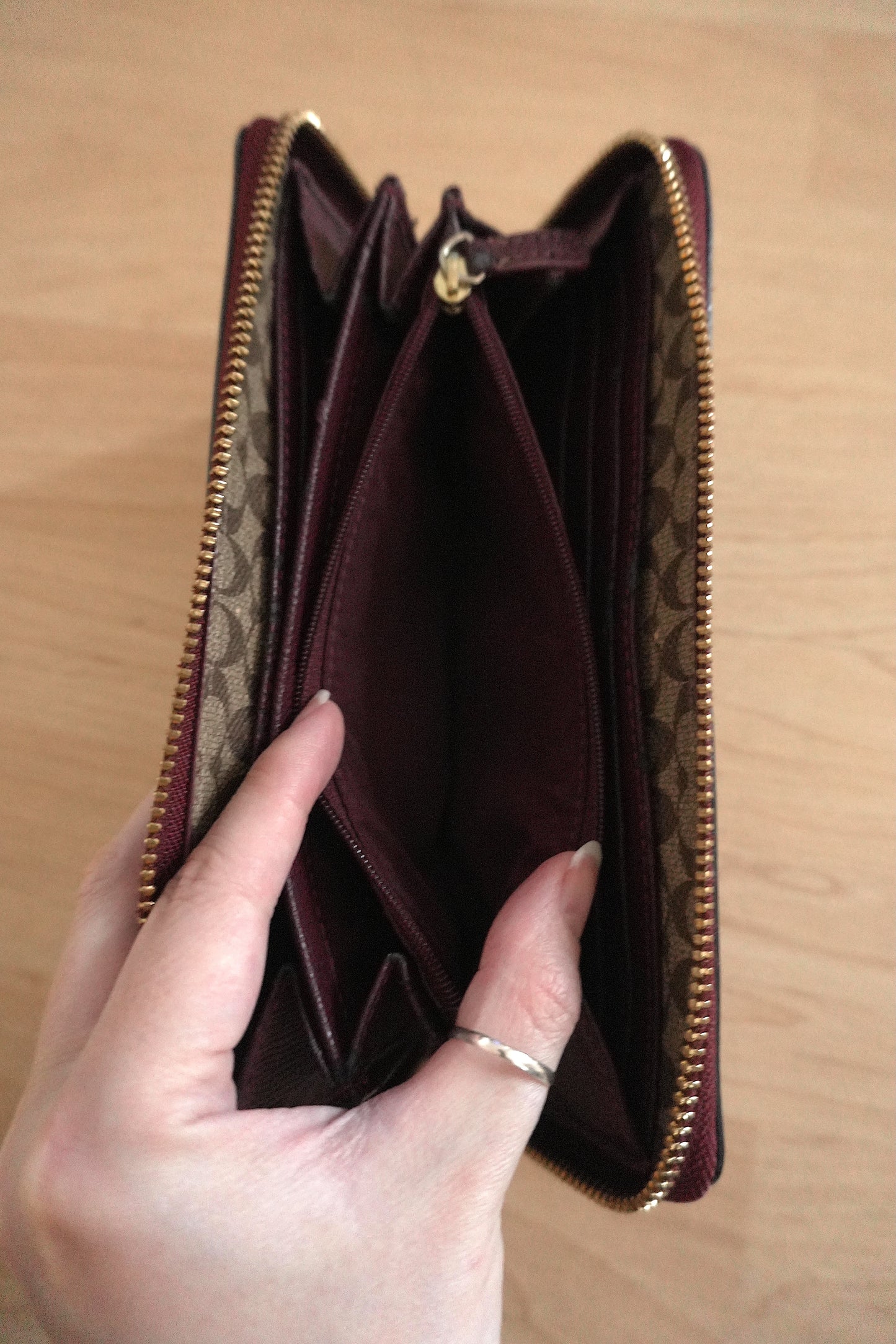 Coach Wallet Burgundy Leather Zip Around Long Purse Gold Hardware Women