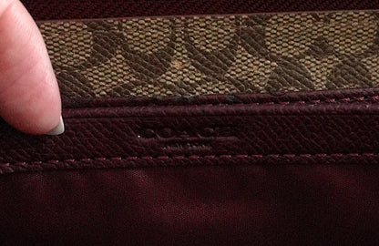 Coach Wallet Burgundy Leather Zip Around Long Purse Gold Hardware Women