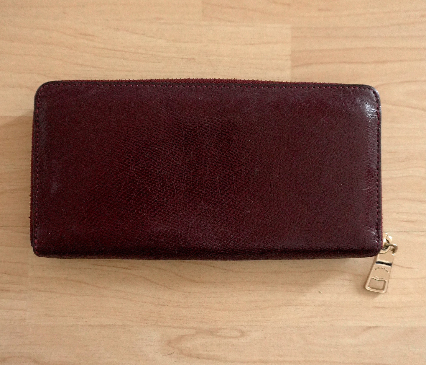 Coach Wallet Burgundy Leather Zip Around Long Purse Gold Hardware Women