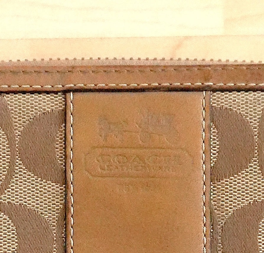 Vintage Coach Zip Around Wallet Brown Leather Monogram Canvas Long Purse Gold