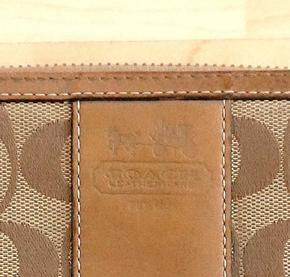 Vintage Coach Zip Around Wallet Brown Leather Monogram Canvas Long Purse Gold
