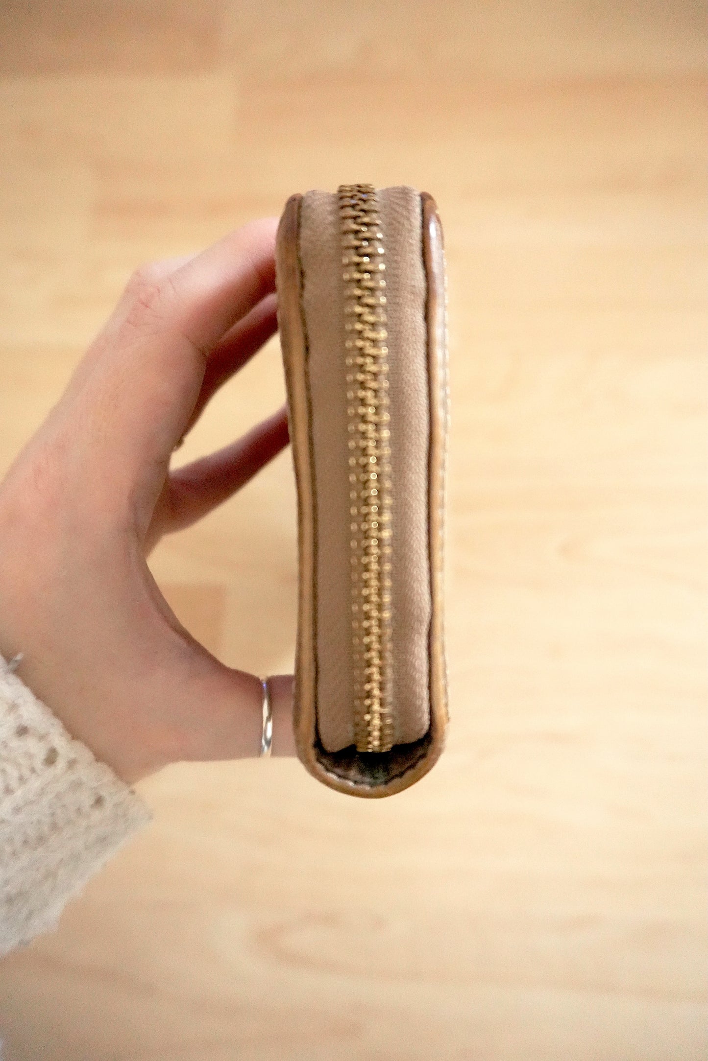 Vintage Coach Zip Around Wallet Brown Leather Monogram Canvas Long Purse Gold