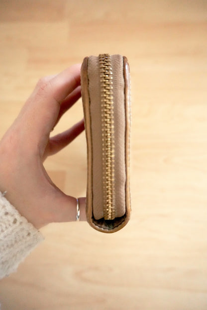Vintage Coach Zip Around Wallet Brown Leather Monogram Canvas Long Purse Gold
