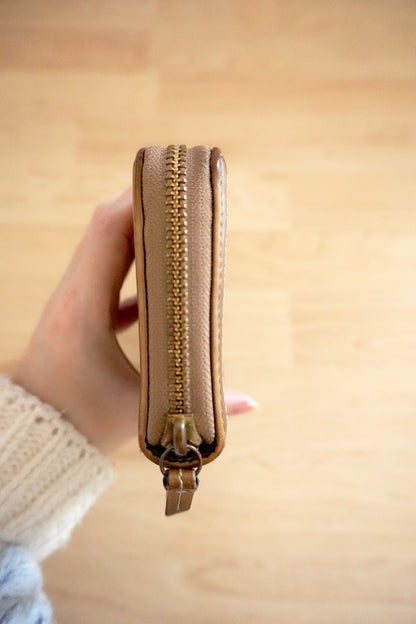 Vintage Coach Zip Around Wallet Brown Leather Monogram Canvas Long Purse Gold
