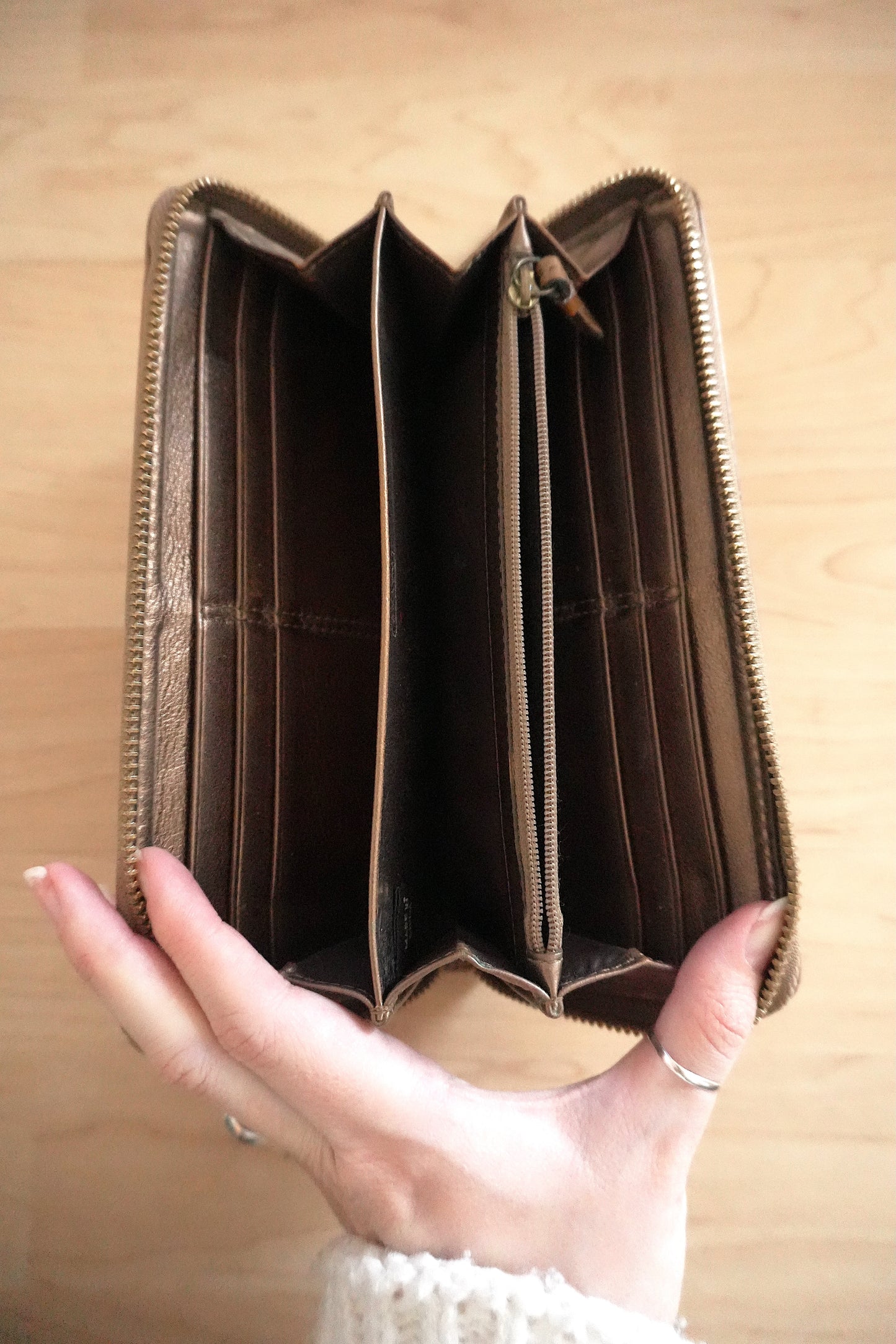 Vintage Coach Zip Around Wallet Brown Leather Monogram Canvas Long Purse Gold