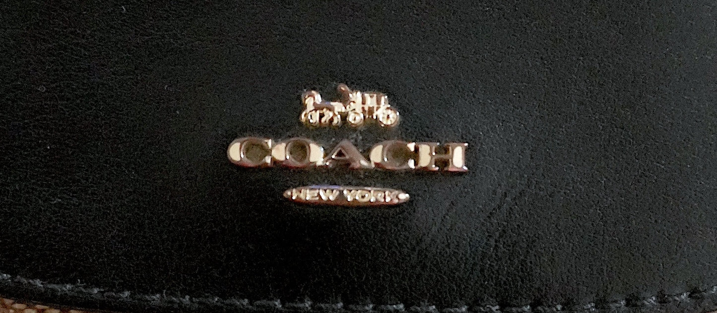 Coach Wallet Black Brown Leather Monogram Flap Small Purse Gold Logo Women's