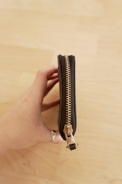 Coach Purse Black Leather Small Zip Around Wallet Gold Logo Zip Women's