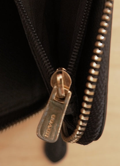 Coach Purse Black Leather Small Zip Around Wallet Gold Logo Zip Women's