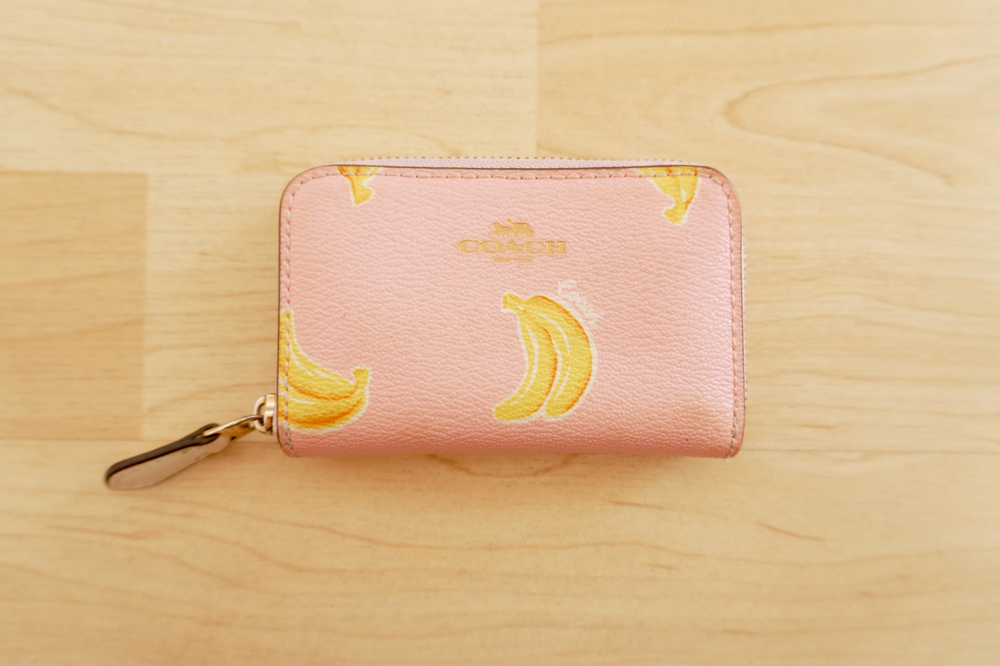 Coach Coin Purse Vintage Pink Leather Banana Print Small Gold Zip Women's