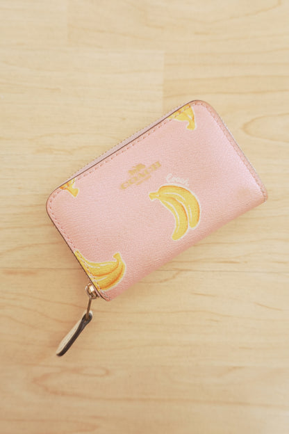 Coach Coin Purse Vintage Pink Leather Banana Print Small Gold Zip Women's