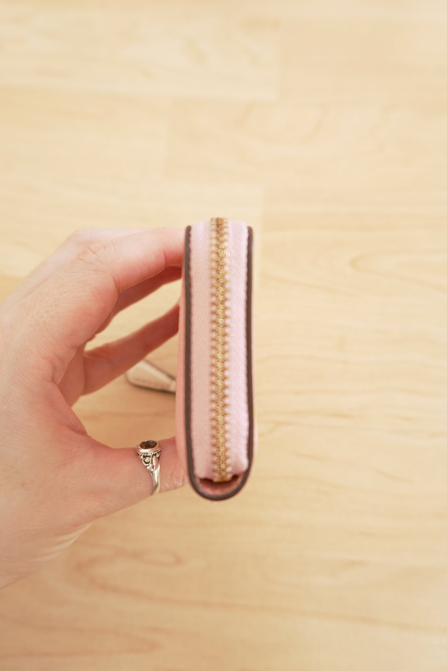 Coach Coin Purse Vintage Pink Leather Banana Print Small Gold Zip Women's