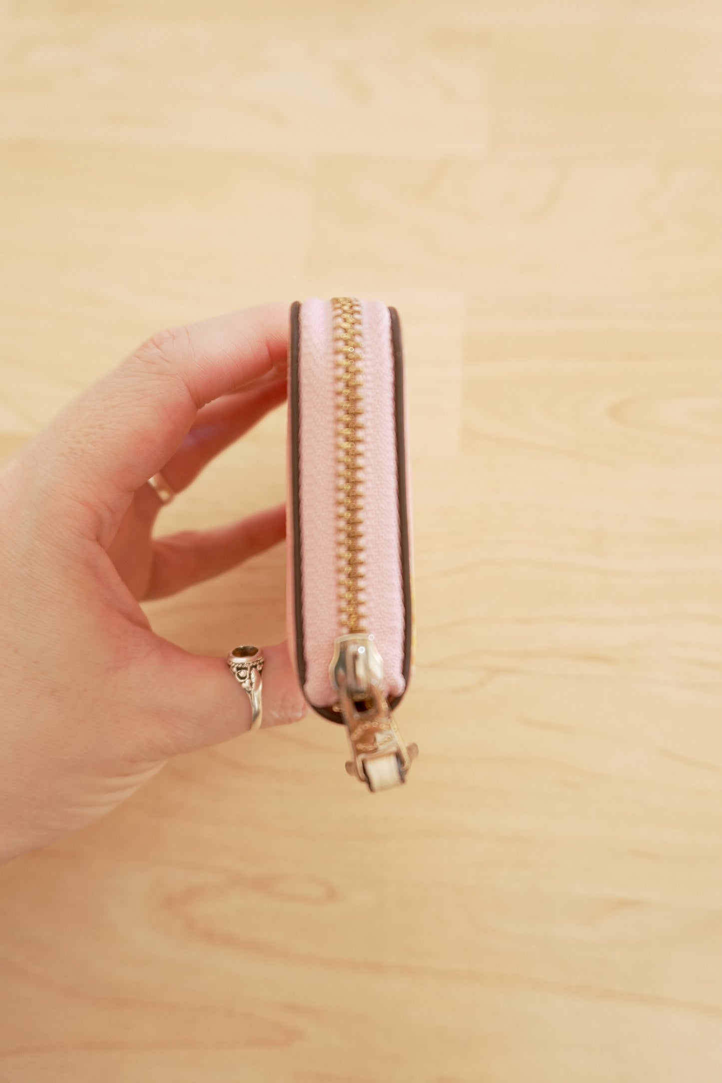 Coach Coin Purse Vintage Pink Leather Banana Print Small Gold Zip Women's