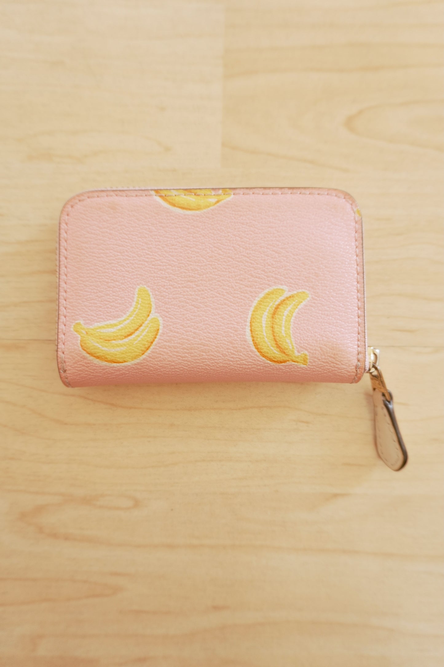 Coach Coin Purse Vintage Pink Leather Banana Print Small Gold Zip Women's