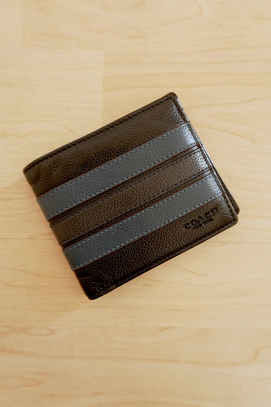 Coach Wallet Black Blue Leather Bifold Men's Square Wallet