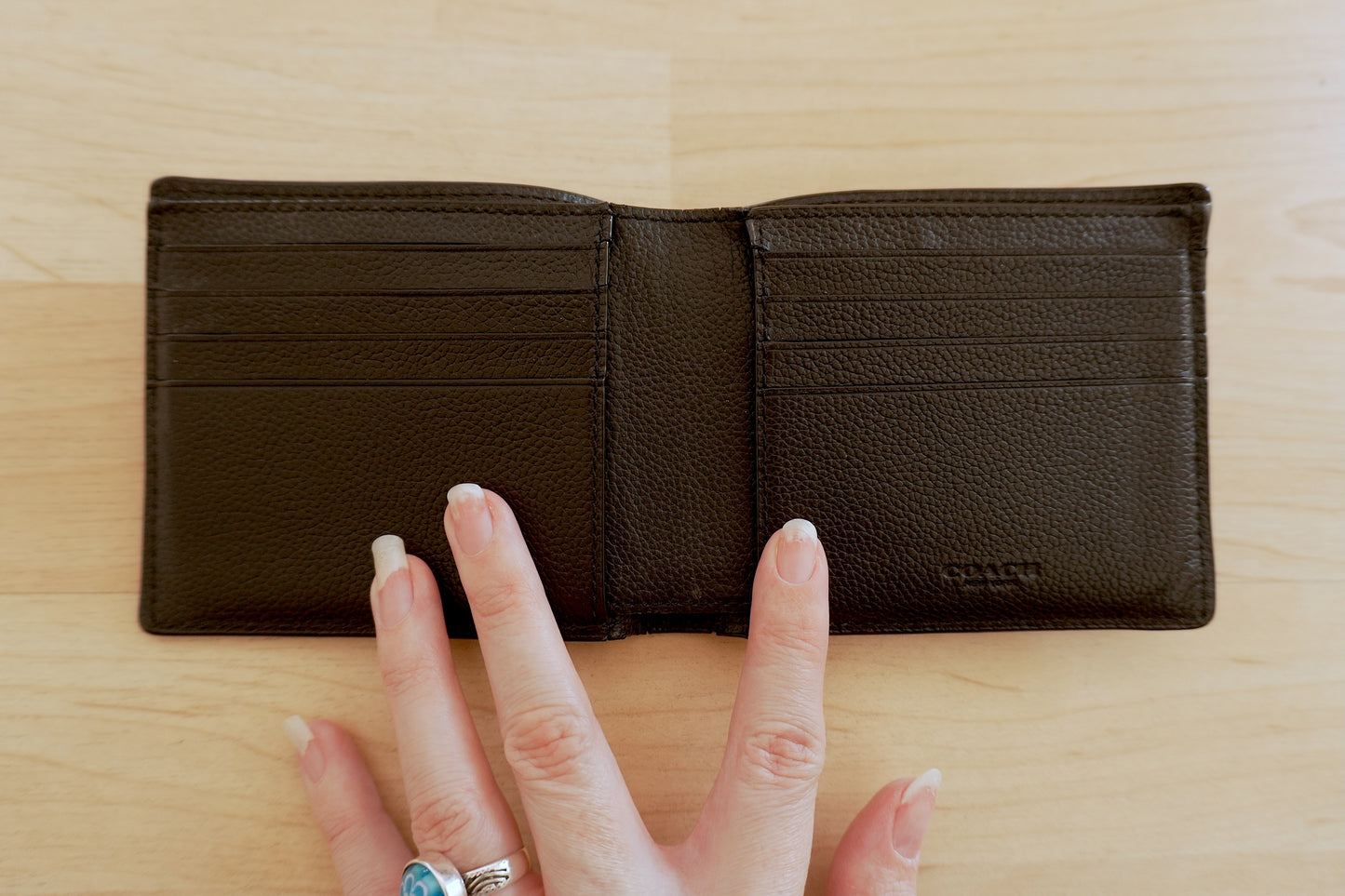Coach Wallet Black Blue Leather Bifold Men's Square Wallet