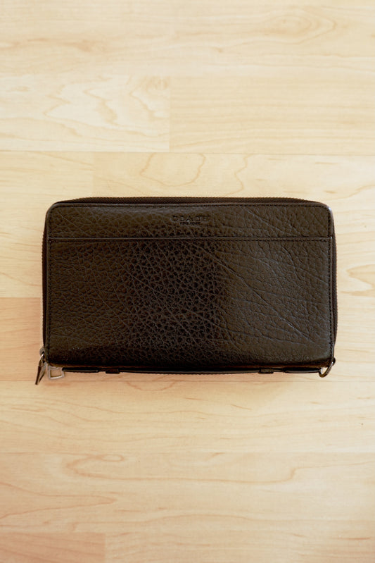 Coach Black Leather Travel Organiser Double Zip Wallet Card Holder Case 18 Slots
