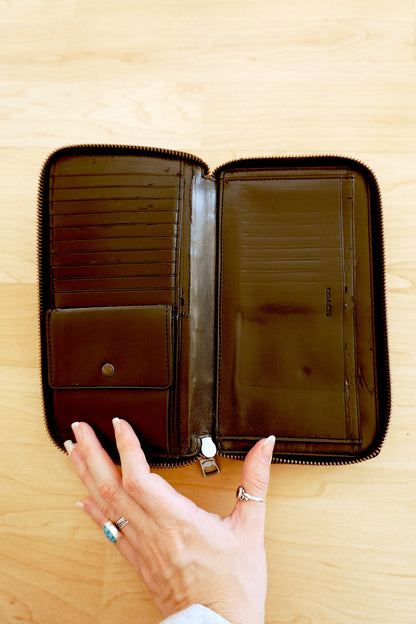 Coach Black Leather Travel Organiser Double Zip Wallet Card Holder Case 18 Slots
