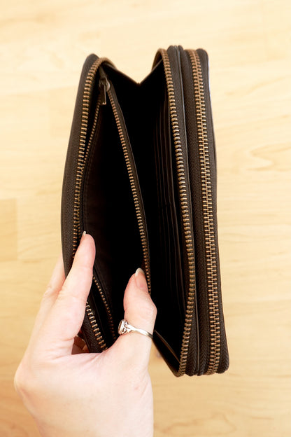 Coach Black Leather Travel Organiser Double Zip Wallet Card Holder Case 18 Slots