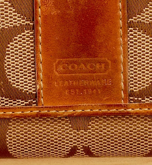 Vintage Coach Wallet Brown Tan Monogram Canvas Leather Long Flap Purse Women’s