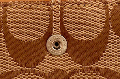 Vintage Coach Wallet Brown Tan Monogram Canvas Leather Long Flap Purse Women’s