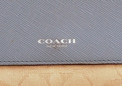 Vintage Coach Wallet Light Blue Beige Monogram Canvas Leather Long Flap Purse
