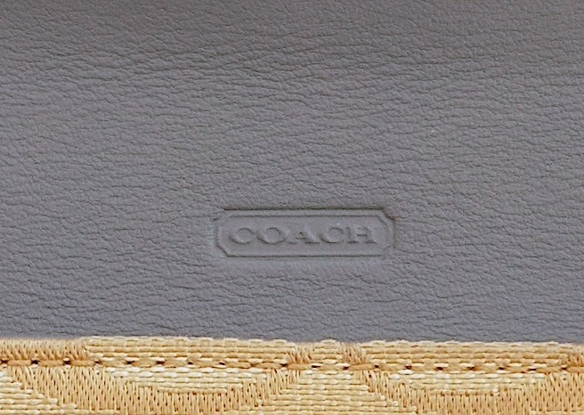 Vintage Coach Wallet Light Blue Beige Monogram Canvas Leather Long Flap Purse
