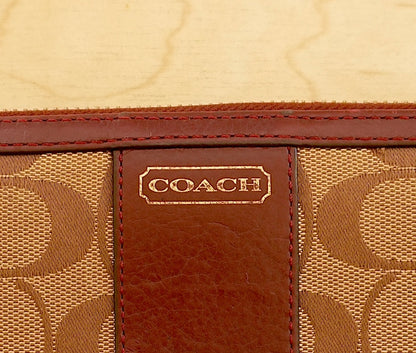 Coach Vintage Wallet Burgundy Leather Brown Canvas Monogram Zip Around Purse