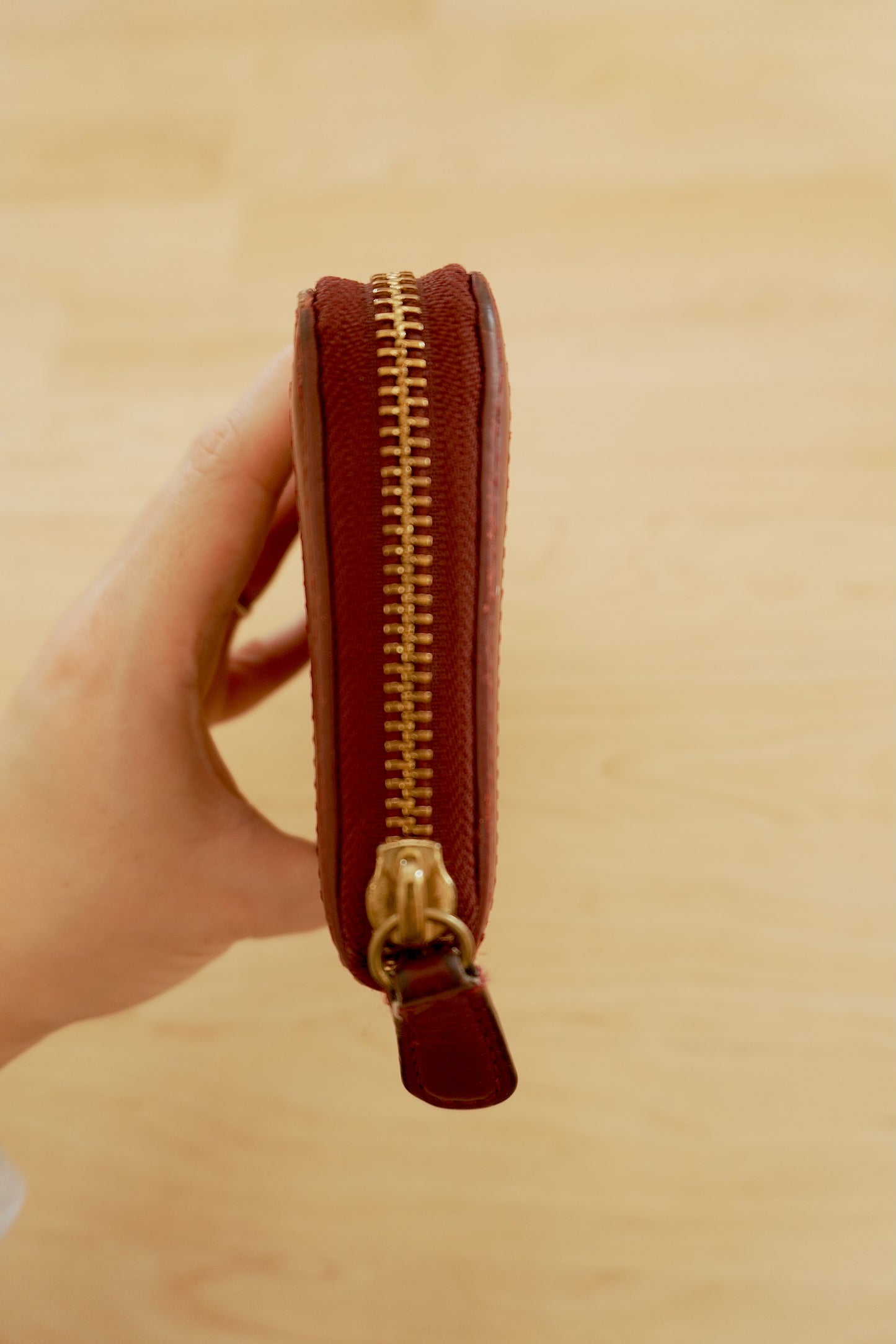 Coach Vintage Wallet Burgundy Leather Brown Canvas Monogram Zip Around Purse
