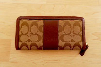 Coach Vintage Wallet Burgundy Leather Brown Canvas Monogram Zip Around Purse